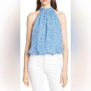 Alice + Olivia / Maris Floral Halter Top / White and Cornflower / Size M
